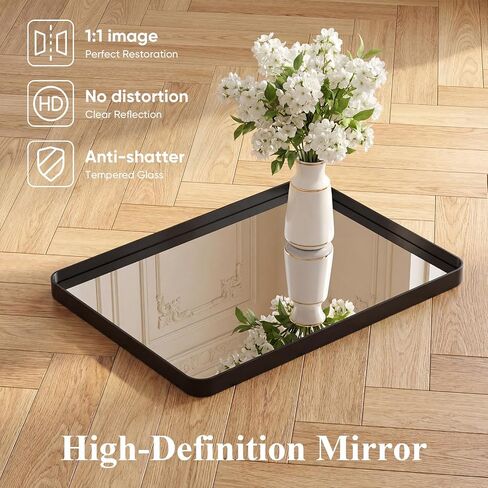 Sweetcrispy Bathroom Wall Mirror, 36x24 Inch Wall Mount Mirror for Over Sink, Modern Rounded Rectangle Vanity Mirrors with Matte Metal Framed, for Home Decor, Living Room, Bedroom, Black in Kuwait