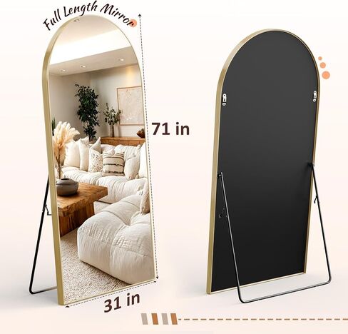 EOGOW 71" x 24" Arched Full Body Mirror,Standing or Leaning Tempered Glass Shatterproof Full Length Mirror with Stand for Bedroom Living Room Entryway,Gold in Saudi Arabia