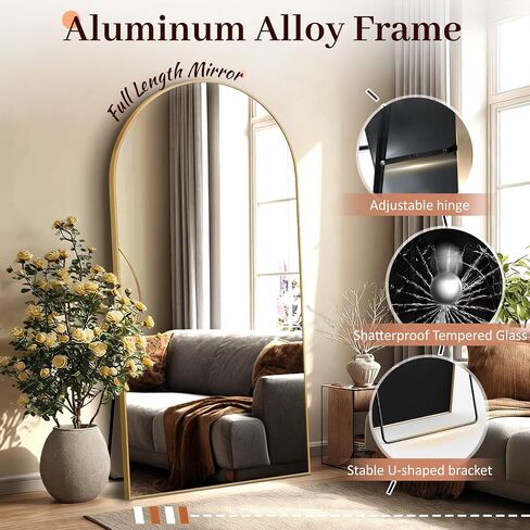 EOGOW 71" x 24" Arched Full Body Mirror,Standing or Leaning Tempered Glass Shatterproof Full Length Mirror with Stand for Bedroom Living Room Entryway,Gold in Saudi Arabia