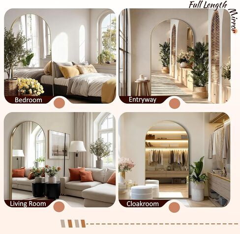 EOGOW 71" x 24" Arched Full Body Mirror,Standing or Leaning Tempered Glass Shatterproof Full Length Mirror with Stand for Bedroom Living Room Entryway,Gold in Saudi Arabia