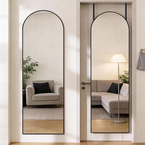 DUMOS 47"x14" Full Length Door Mirror, Full Body Mirror with Aluminum Alloy Thin Frame, Leaning or Hanging, Suitable for Bedroom, Livingroom, Cloakroom, Black in Kuwait