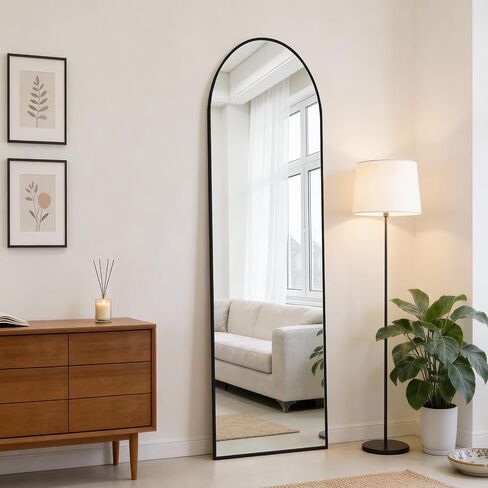 DUMOS 47"x14" Full Length Door Mirror, Full Body Mirror with Aluminum Alloy Thin Frame, Leaning or Hanging, Suitable for Bedroom, Livingroom, Cloakroom, Black in Kuwait