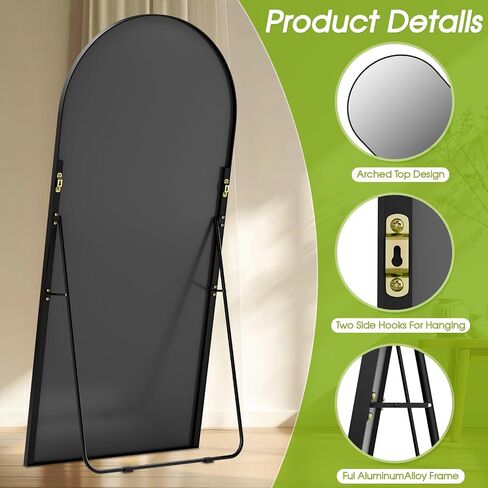 59"x16" Floor Mirror Full Length, Arched Full Length Mirror with Stand, Full Body Mirrors for Bedroom Living Room or Cloakroom Black in Kuwait