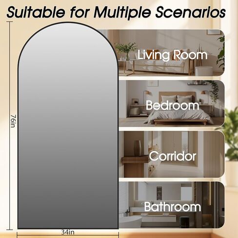 59"x16" Floor Mirror Full Length, Arched Full Length Mirror with Stand, Full Body Mirrors for Bedroom Living Room or Cloakroom Black in Kuwait