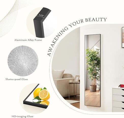 Mirror Full Length, Upgraded 16"x59" Body Wall Mirrors with Shatter-Proof Glass, Floor Standing, Hanging or Leaning, Tall Mirror with Stand Aluminum Alloy Frame for Bedroom, Black in Saudi Arabia
