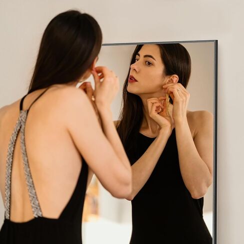 Mirror Full Length, Upgraded 16"x59" Body Wall Mirrors with Shatter-Proof Glass, Floor Standing, Hanging or Leaning, Tall Mirror with Stand Aluminum Alloy Frame for Bedroom, Black in Saudi Arabia