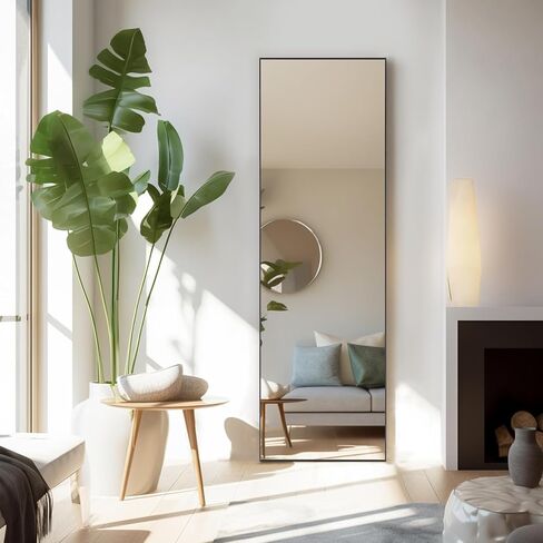 Mirror Full Length, Upgraded 16"x59" Body Wall Mirrors with Shatter-Proof Glass, Floor Standing, Hanging or Leaning, Tall Mirror with Stand Aluminum Alloy Frame for Bedroom, Black in Saudi Arabia