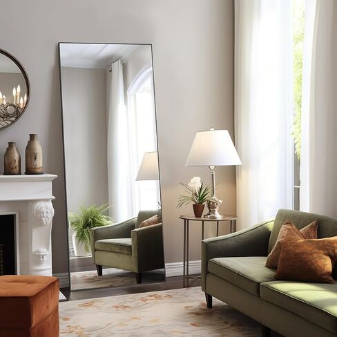 Mirror Full Length, Upgraded 16"x59" Body Wall Mirrors with Shatter-Proof Glass, Floor Standing, Hanging or Leaning, Tall Mirror with Stand Aluminum Alloy Frame for Bedroom, Black in Saudi Arabia