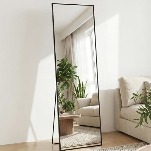 Sweetcrispy 56"x15" Full Length Mirror, Leaning or Standing Full Body Mirror with Aluminum Alloy Thin Frame, Suitable for Bedroom, Living Room, Cloakroom, Black in Kuwait