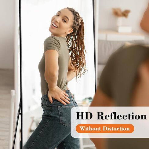 Sweetcrispy 56"x15" Full Length Mirror, Leaning or Standing Full Body Mirror with Aluminum Alloy Thin Frame, Suitable for Bedroom, Living Room, Cloakroom, Black in Kuwait