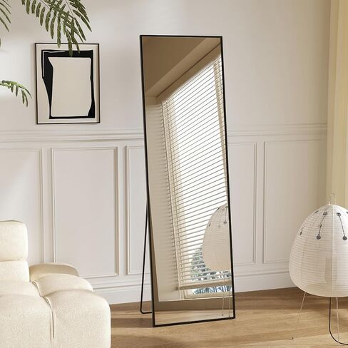 Sweetcrispy 56"x15" Full Length Mirror, Leaning or Standing Full Body Mirror with Aluminum Alloy Thin Frame, Suitable for Bedroom, Living Room, Cloakroom, Black in Kuwait