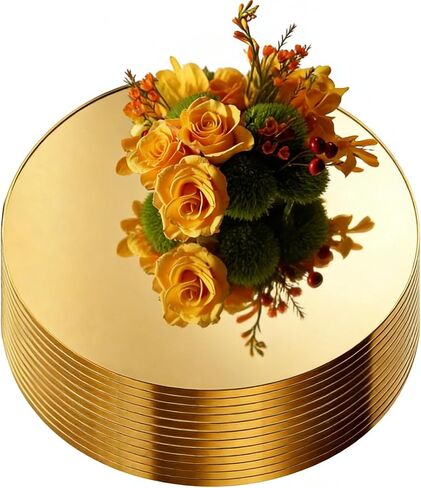 12 Pcs 10 Inch Mirror Centerpieces for Tables Candle Plates Wall Wedding Table Baby Shower Party, Thickness 1.5 mm (Gold) in Saudi Arabia