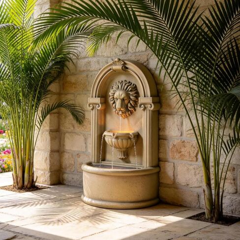 Tolevoit Majestic Lion Head Outdoor Water Fountain, 2-Tier Faux Bronze Floor Baroque Style with LED Lightswith LED Lights, Waterfall Fountains Fit Outside, Garden, Patio in Saudi Arabia