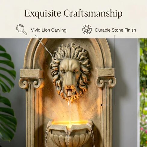 Tolevoit Majestic Lion Head Outdoor Water Fountain, 2-Tier Faux Bronze Floor Baroque Style with LED Lightswith LED Lights, Waterfall Fountains Fit Outside, Garden, Patio in Saudi Arabia