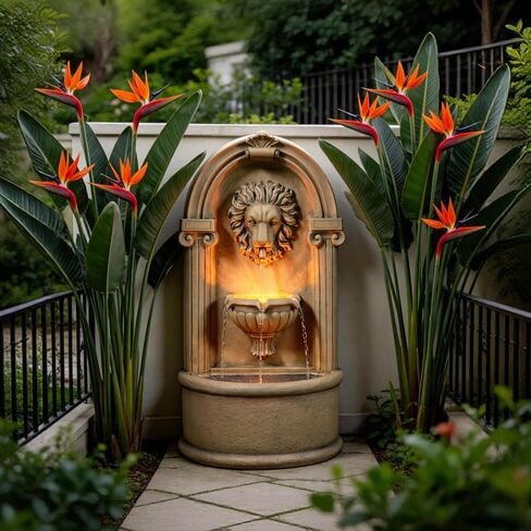 Tolevoit Majestic Lion Head Outdoor Water Fountain, 2-Tier Faux Bronze Floor Baroque Style with LED Lightswith LED Lights, Waterfall Fountains Fit Outside, Garden, Patio in Saudi Arabia