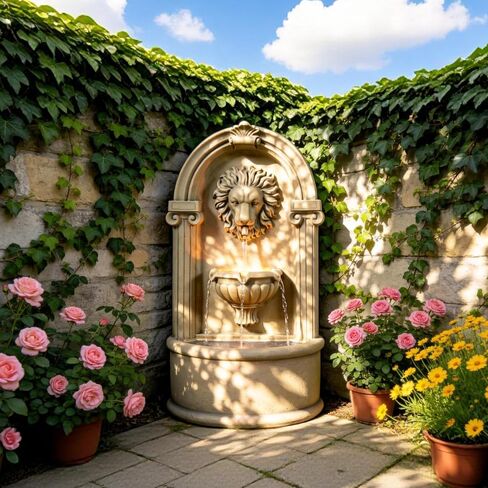 Tolevoit Majestic Lion Head Outdoor Water Fountain, 2-Tier Faux Bronze Floor Baroque Style with LED Lightswith LED Lights, Waterfall Fountains Fit Outside, Garden, Patio in Saudi Arabia