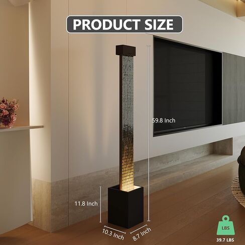 EIYAM 59.8" Indoor Waterfall Fountain, Natural Slate Stone Floor Standing Water Feature with LED Light, Modern Large Fountain for Home, Office, Entryway Decor in Saudi Arabia