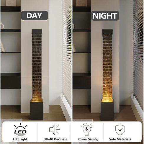 EIYAM 59.8" Indoor Waterfall Fountain, Natural Slate Stone Floor Standing Water Feature with LED Light, Modern Large Fountain for Home, Office, Entryway Decor in Saudi Arabia
