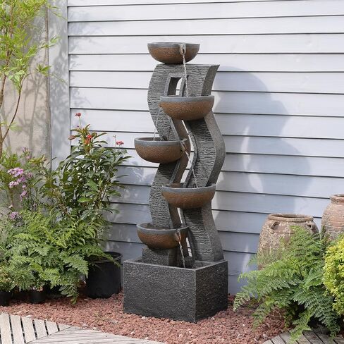 Bumilgar Water Fountain Outdoor - 52.8 Inches 6 Tired Modern Indoor Floor Standing Outdoors Fountains with Lights Pump for Garden Patio Backyard Porch Home Art Decor in Saudi Arabia