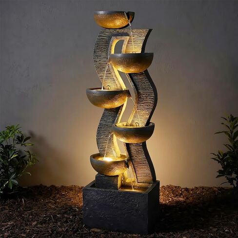 Bumilgar Water Fountain Outdoor - 52.8 Inches 6 Tired Modern Indoor Floor Standing Outdoors Fountains with Lights Pump for Garden Patio Backyard Porch Home Art Decor in Saudi Arabia