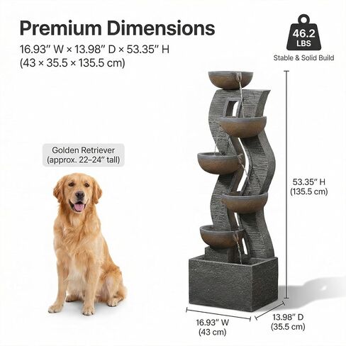 Bumilgar Water Fountain Outdoor - 52.8 Inches 6 Tired Modern Indoor Floor Standing Outdoors Fountains with Lights Pump for Garden Patio Backyard Porch Home Art Decor in Saudi Arabia