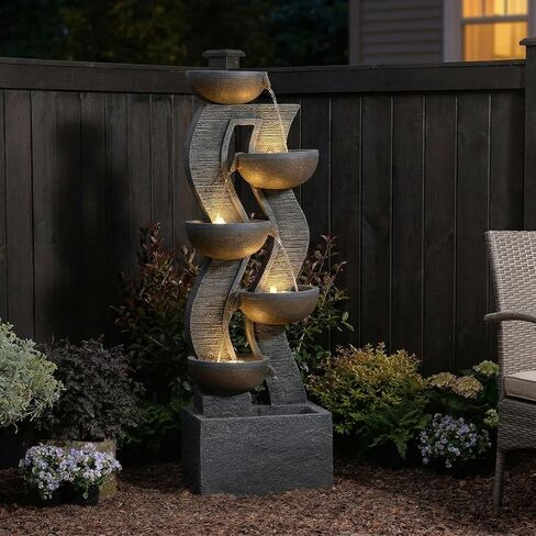 Bumilgar Water Fountain Outdoor - 52.8 Inches 6 Tired Modern Indoor Floor Standing Outdoors Fountains with Lights Pump for Garden Patio Backyard Porch Home Art Decor in Saudi Arabia