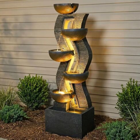 Bumilgar Water Fountain Outdoor - 52.8 Inches 6 Tired Modern Indoor Floor Standing Outdoors Fountains with Lights Pump for Garden Patio Backyard Porch Home Art Decor in Saudi Arabia
