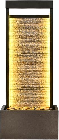 47.24" Floor Standing Waterfall Fountain, Metal Frame Water Curtain Wall with LED Lights, Indoor Outdoor Water Feature with River Rocks for Home Decor, Grselirts in Saudi Arabia
