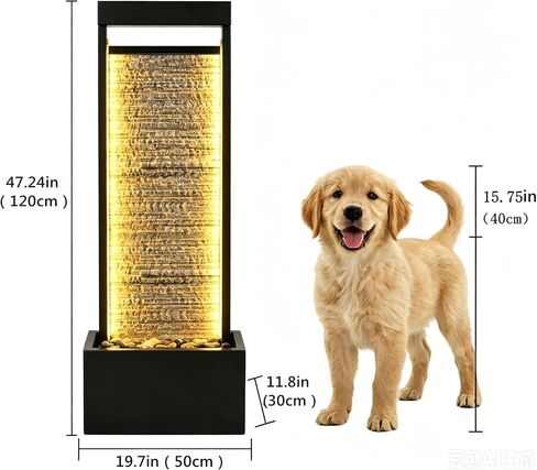 47.24" Floor Standing Waterfall Fountain, Metal Frame Water Curtain Wall with LED Lights, Indoor Outdoor Water Feature with River Rocks for Home Decor, Grselirts in Saudi Arabia