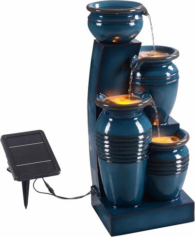 Teamson Home 28.74" 4-Tier Cascading Bowl Solar Powered Water Fountain for Outdoor Living Spaces, Navy in Saudi Arabia