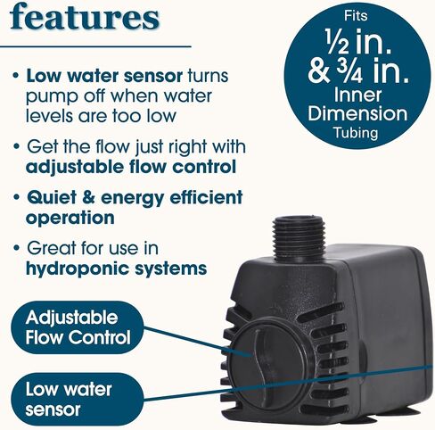 smartpond 300 GPH Fountain Pump with Low-Water Shut-off Feature, Auto Shut-Off to Prevent Pump Burnout, 5 ft. Pumping Height, Ideal for Medium Fountains, Great for Hydroponics in Saudi Arabia
