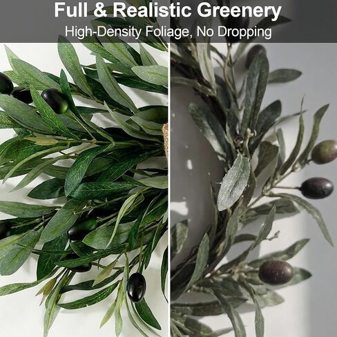 2 Pack 24" Artificial Olive Swag, Full Greenery Swag with Easy-Hang Burlap Bow, Flexible Realistic Olive Branch Wreath for Front Door, Wedding Arch, Wall, Farmhouse Home Decor in Saudi Arabia