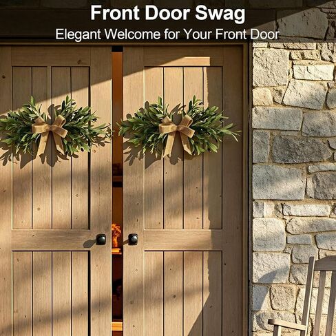 2 Pack 24" Artificial Olive Swag, Full Greenery Swag with Easy-Hang Burlap Bow, Flexible Realistic Olive Branch Wreath for Front Door, Wedding Arch, Wall, Farmhouse Home Decor in Saudi Arabia