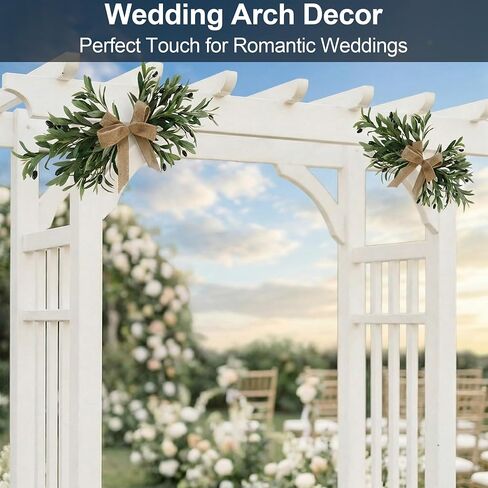 2 Pack 24" Artificial Olive Swag, Full Greenery Swag with Easy-Hang Burlap Bow, Flexible Realistic Olive Branch Wreath for Front Door, Wedding Arch, Wall, Farmhouse Home Decor in Saudi Arabia