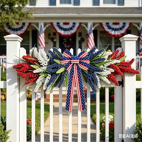 21'' 4th of July Large Swag Wreath for Front Door Red White and Blue Wheat Sheaf Artificial Independence Day Teardrop Swag for Farmhouse Kitchen Cabinet Porch Wall Window Memorial Day Arch Decoration in Saudi Arabia