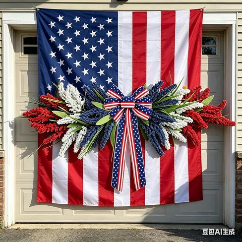 21'' 4th of July Large Swag Wreath for Front Door Red White and Blue Wheat Sheaf Artificial Independence Day Teardrop Swag for Farmhouse Kitchen Cabinet Porch Wall Window Memorial Day Arch Decoration in Saudi Arabia