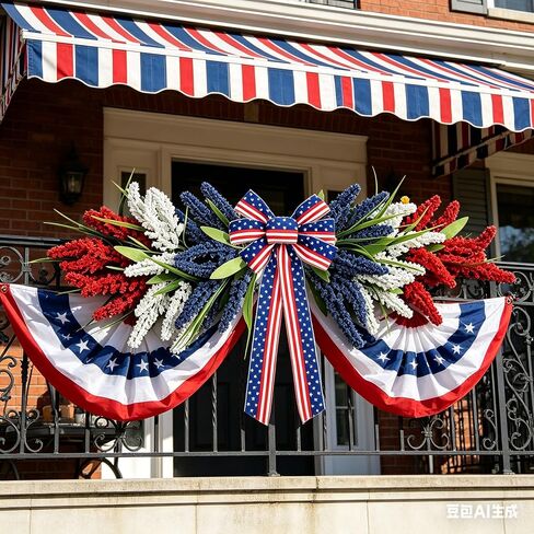 21'' 4th of July Large Swag Wreath for Front Door Red White and Blue Wheat Sheaf Artificial Independence Day Teardrop Swag for Farmhouse Kitchen Cabinet Porch Wall Window Memorial Day Arch Decoration in Saudi Arabia