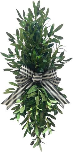 Svndlyn 26 Inch Lighted Olive Leaf Swag with Timer and Striped Bow | Faux Olive Leaves, Black Olives and Striped Bow with 20 Warm White Lights for Entryway and Wall Decor in Saudi Arabia