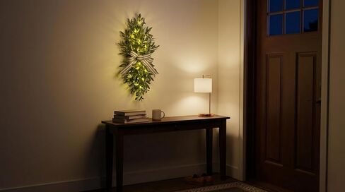 Svndlyn 26 Inch Lighted Olive Leaf Swag with Timer and Striped Bow | Faux Olive Leaves, Black Olives and Striped Bow with 20 Warm White Lights for Entryway and Wall Decor in Saudi Arabia