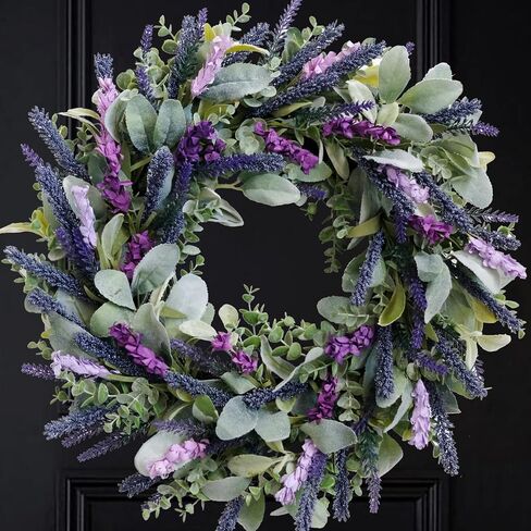 Idyllic 22 Inch Lavender Floral Swag with Bunny Ear Eucalyptus for Front Door Decor Artificial Outdoor Hanging Wedding Arch Spring Wreaths Alternative and Home Entrance Decoration in Kuwait