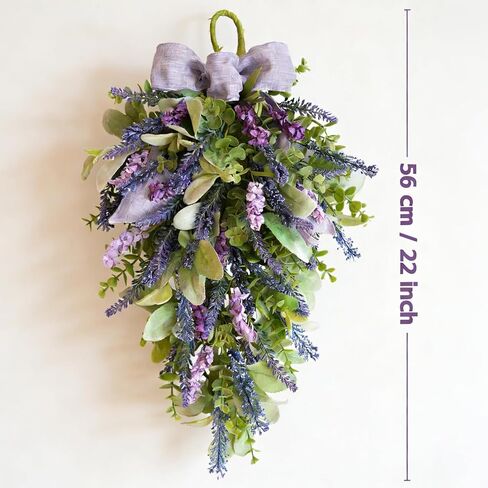 Idyllic 22 Inch Lavender Floral Swag with Bunny Ear Eucalyptus for Front Door Decor Artificial Outdoor Hanging Wedding Arch Spring Wreaths Alternative and Home Entrance Decoration in Kuwait