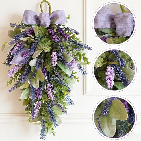 Idyllic 22 Inch Lavender Floral Swag with Bunny Ear Eucalyptus for Front Door Decor Artificial Outdoor Hanging Wedding Arch Spring Wreaths Alternative and Home Entrance Decoration in Kuwait
