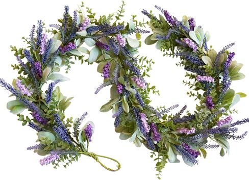Idyllic 22 Inch Lavender Floral Swag with Bunny Ear Eucalyptus for Front Door Decor Artificial Outdoor Hanging Wedding Arch Spring Wreaths Alternative and Home Entrance Decoration in Kuwait