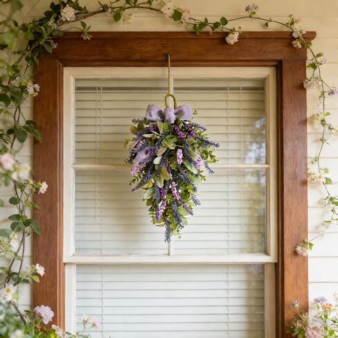 Idyllic 22 Inch Lavender Floral Swag with Bunny Ear Eucalyptus for Front Door Decor Artificial Outdoor Hanging Wedding Arch Spring Wreaths Alternative and Home Entrance Decoration in Kuwait