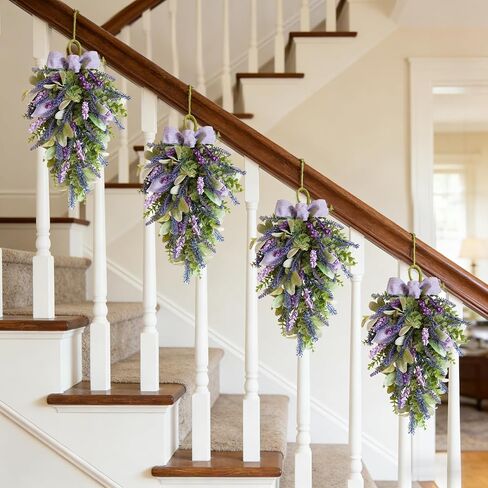 Idyllic 22 Inch Lavender Floral Swag with Bunny Ear Eucalyptus for Front Door Decor Artificial Outdoor Hanging Wedding Arch Spring Wreaths Alternative and Home Entrance Decoration in Kuwait