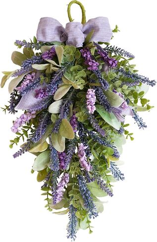 Idyllic 22 Inch Lavender Floral Swag with Bunny Ear Eucalyptus for Front Door Decor Artificial Outdoor Hanging Wedding Arch Spring Wreaths Alternative and Home Entrance Decoration in Kuwait