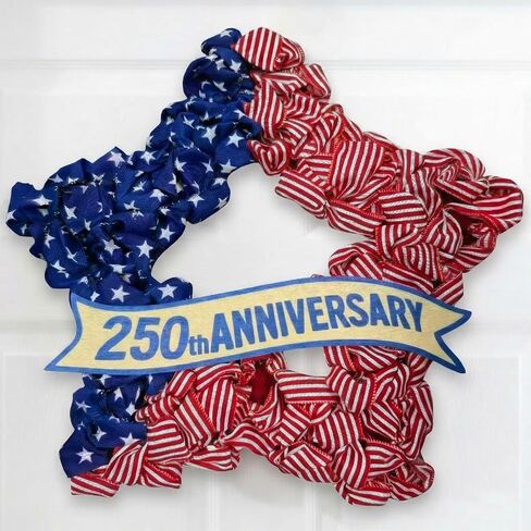 4th of July Wreath Patriotic Decorations for Front Door - 19 inch Memorial Day 250th Anniversary USA Fourth of July Burlap Star Wreath, Red White and Blue Hanging for Independence Day 2026 Decor in Saudi Arabia