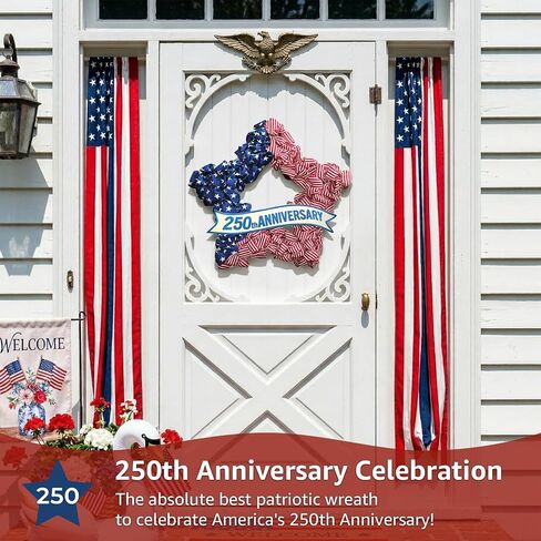 4th of July Wreath Patriotic Decorations for Front Door - 19 inch Memorial Day 250th Anniversary USA Fourth of July Burlap Star Wreath, Red White and Blue Hanging for Independence Day 2026 Decor in Saudi Arabia