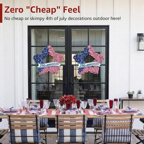 4th of July Wreath Patriotic Decorations for Front Door - 19 inch Memorial Day 250th Anniversary USA Fourth of July Burlap Star Wreath, Red White and Blue Hanging for Independence Day 2026 Decor in Saudi Arabia