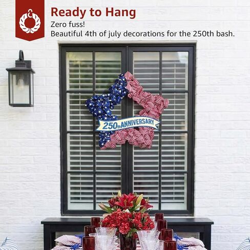 4th of July Wreath Patriotic Decorations for Front Door - 19 inch Memorial Day 250th Anniversary USA Fourth of July Burlap Star Wreath, Red White and Blue Hanging for Independence Day 2026 Decor in Saudi Arabia